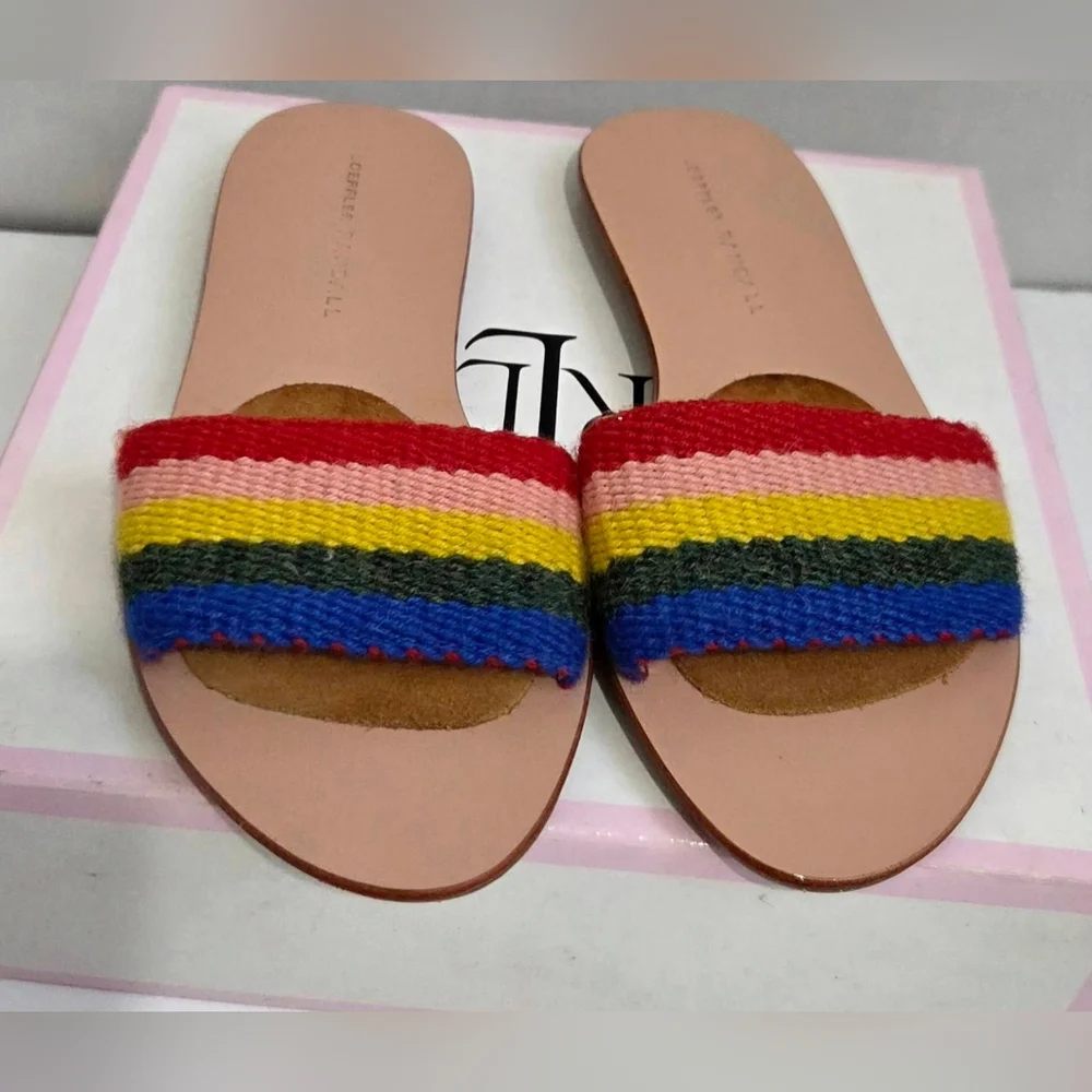 🌈 Loeffler Randall Rainbow Stripe Slide Sandal - Red, Pink, Yellow, Green, Blue
